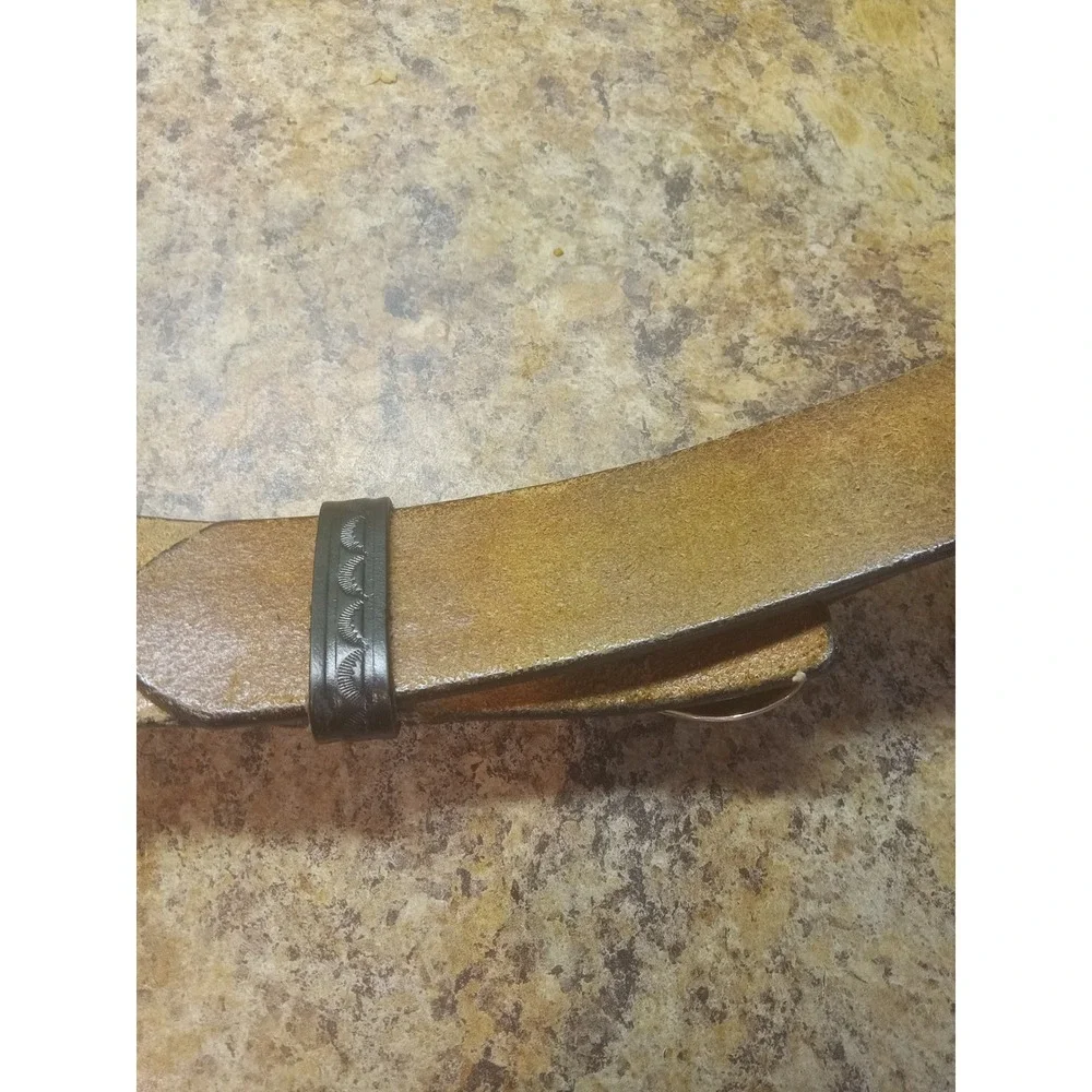 Dutyman Black Full Grain Leather Basketweave Tooled Belt Mens Size 36 Western